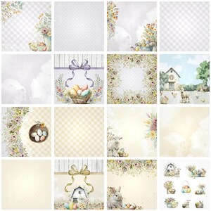 Easter Digital Paper Pack, Farm Bunny Printable Scrapbook Album, Eggs ...