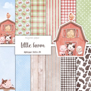 Paquete de papel digital Baby Little Farm, álbum de álbumes de recortes para niñas y niños, patrón de animales, género neutro, cerdo, kit de efímeras imprimible, diario basura
