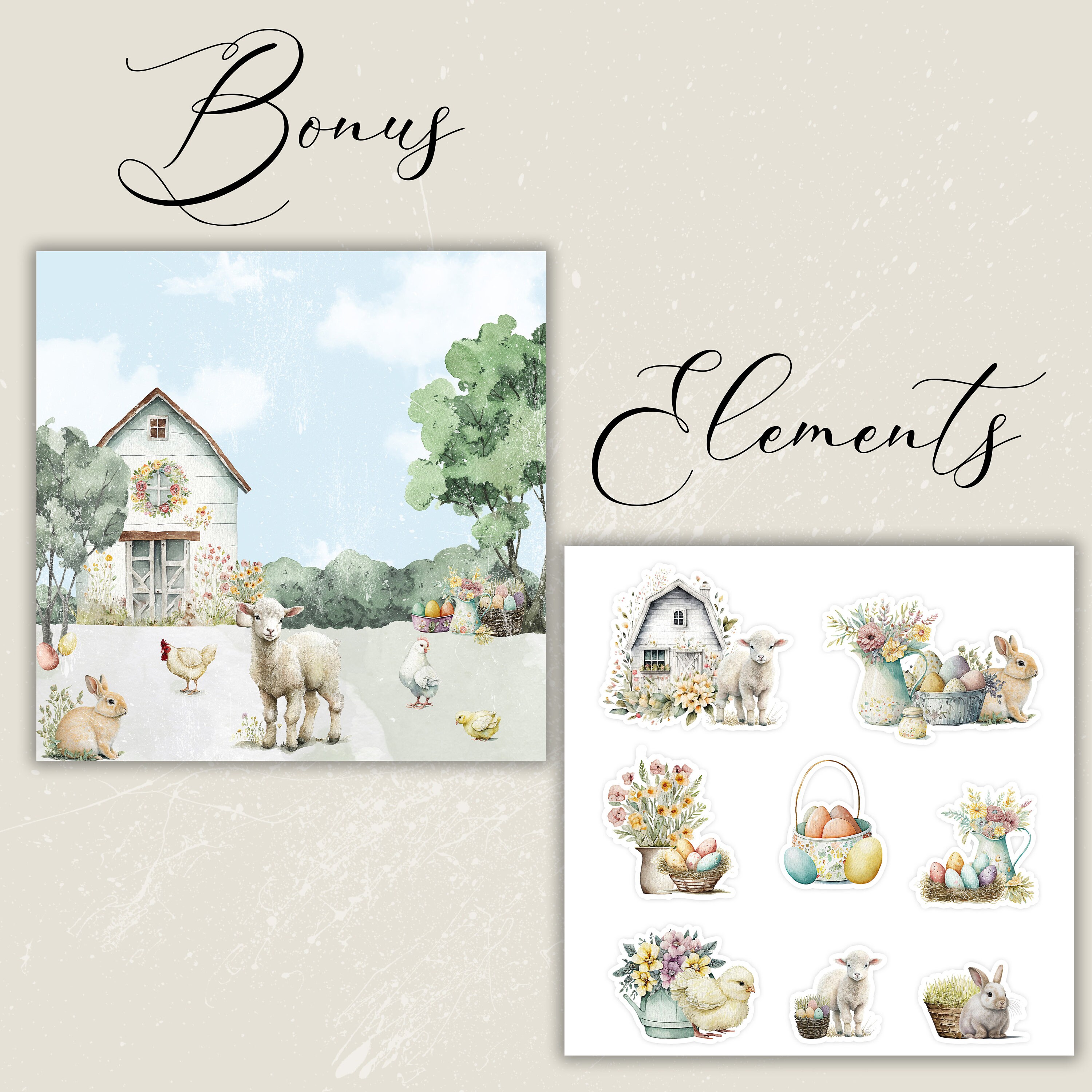 Easter Digital Paper Pack, Farm Bunny Printable Scrapbook Album, Eggs ...