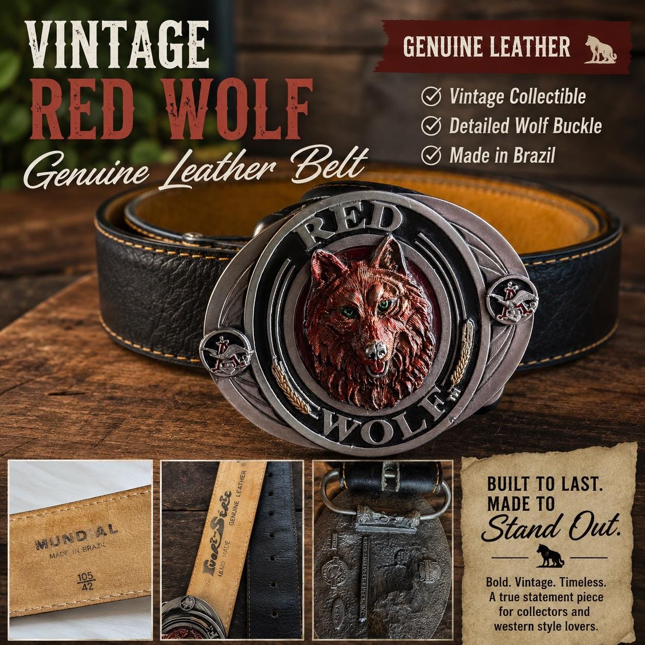 VTG‎ The Highwayman Brazilian Agate Buckle Steerhide Leather Belt XXL Western Belt, A Vintage, Buckle, Western, Horse Profile, 14K  main image 2