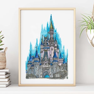 Disney Castle Watercolour Print, Disneyworld Castle, Princess Castle, Disneyland Wall Art, Nursery Decor, Disney Decor