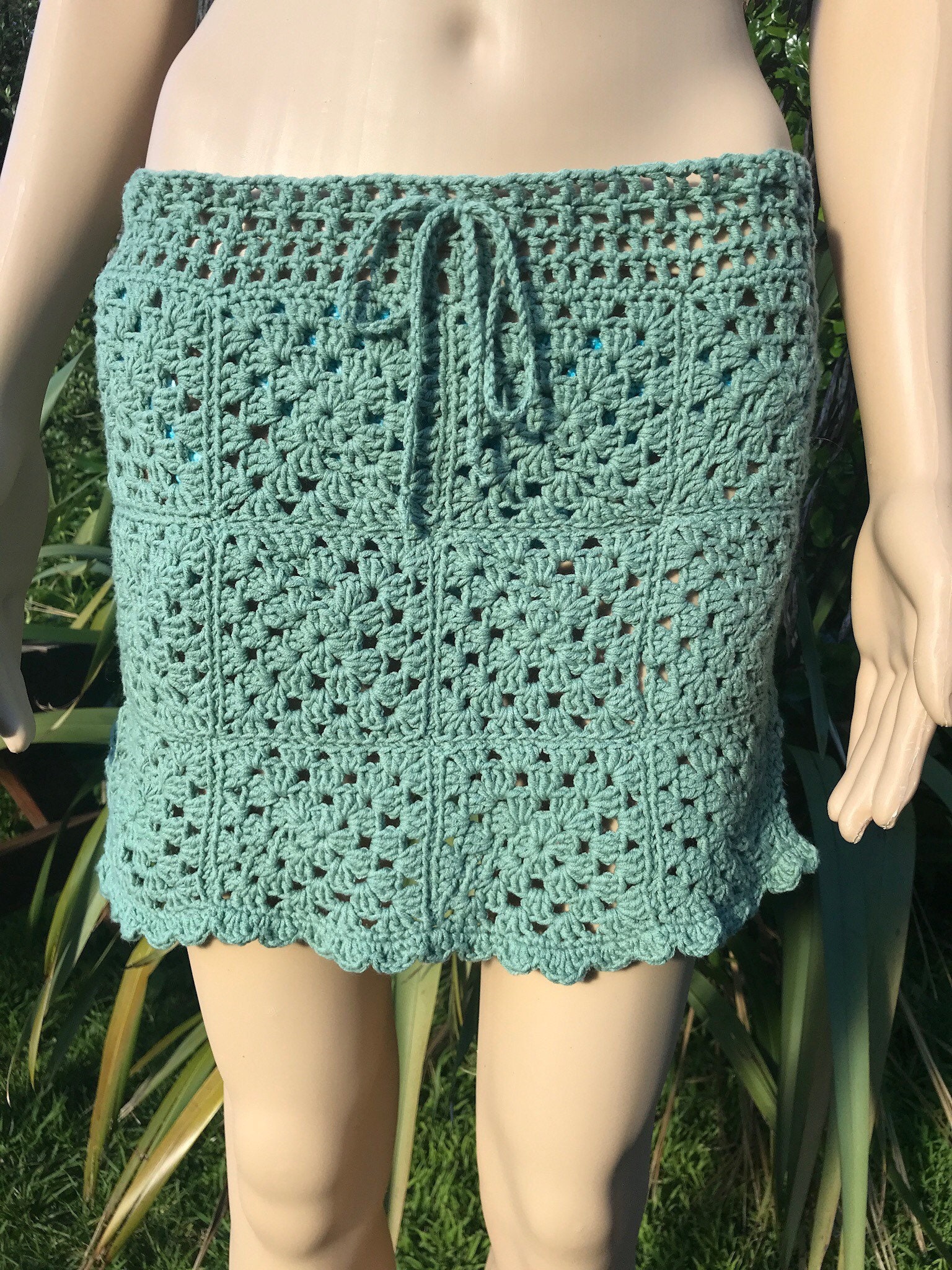 Leafy green crochet mini skirt | Etsy