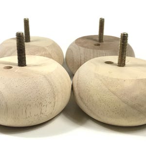 Set of 4 Bun Feet 1.89" Tall x 3.75" and 2.36" Tall x 4.5" Diam. Sofa Legs with Std. 5/16" Hanger Bolts Protruding 1"  or Countersunk Holes