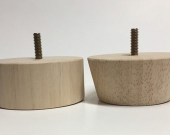 Set of 4 Cylindrical 3-1/2" Diameter x 1-5/8" Tall in Cylindered and Tapered Style Sofa Legs with 5/16" Hanger bolt and Countersunk