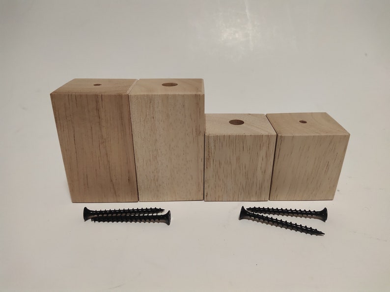 Set of 2 Legs Wood Block Leg Raisers 2 or 3 tall with Countersunk Screw Hole Made for Ikea & Tvilum Shoe Cabinets Unfinished