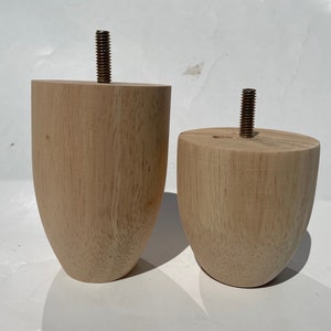 Set of 4 Cone Shaped Legs 3&quot; & 4&quot; Tall x 2-3/4&quot; Diameter Wood Legs with standard 5/16&quot; Hanger Bolts Protruding 1&quot;