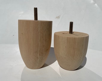 Set of 4 Cone Shaped Legs 3" & 4" Tall x 2-3/4" Diameter Wood Legs with standard 5/16" Hanger Bolts Protruding 1"