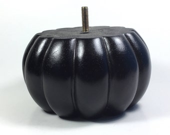 Black Pumpkin Styled Leg Bun Leg 3" tall x 5.5" Round Leg Couch Leg with 5/16" hanger bolt or Countersunk Screw Holes (One Pack)