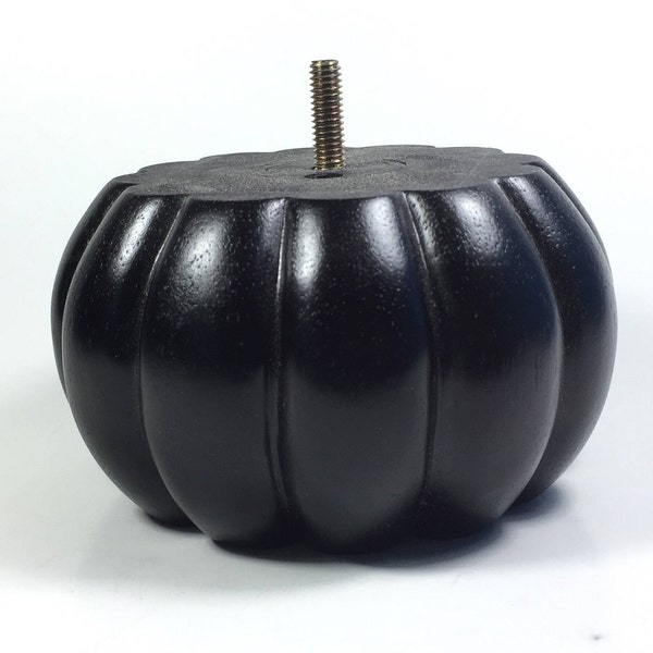 Zwarte pompoenvormige poot, bun-poot, 7,5 cm hoog x 15,5 cm, ronde poot, bankpoot met 5/16" stokschroef of verzonken schroefgaten (één verpakking)
