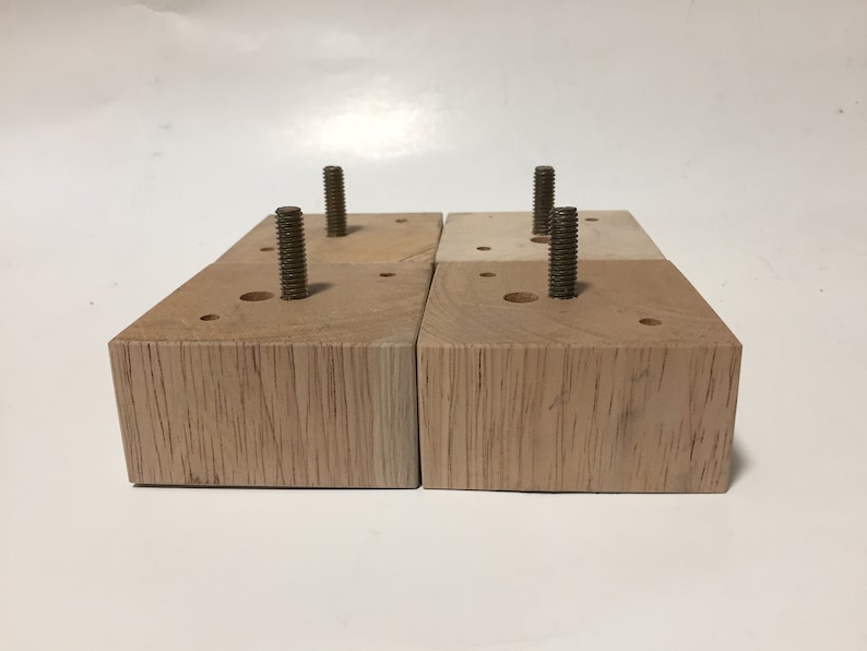 Set of 4 Legs Squared Block Feet 1, 2, 3, 4, 5, 6 tall x 2, 3, or 4 Square with 5/16 Hanger Bolts Protruding 1 image 2