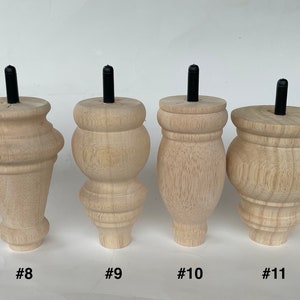 Set of 4 Turned Legs 3.5, 4, 5, 5.5 6, 6.25, 7.5, & 8 Tall with standard 5/16 Hanger Bolts Protruding 1 image 2