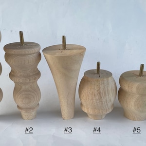 Set of 4 Turned Legs 3.5", 4", 5", 5.5" 6", 6.25", 7.5", & 8" Tall with standard 5/16" Hanger Bolts Protruding 1"