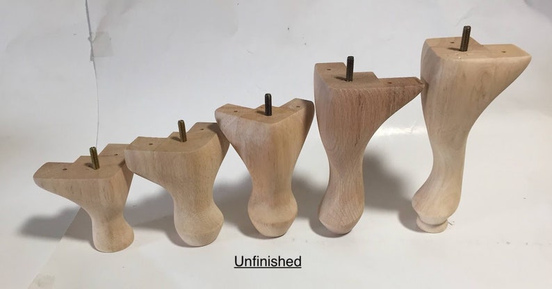 Set of 4 Legs Cabriole Style Legs 4, 5, 6, 7.5 or 8.5 tall Queen Anne Legs with Standard 5/16 Hanger Bolts Protruding 1 image 1