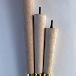 Set of 4 Legs Brass Feet Mid-Century Style 10&quot;, 12&quot;, & 16&quot; Tall x 2&quot; Diameter Furn. Legs with glides and 5/16&quot; Hanger Bolts Protruding 1&quot;