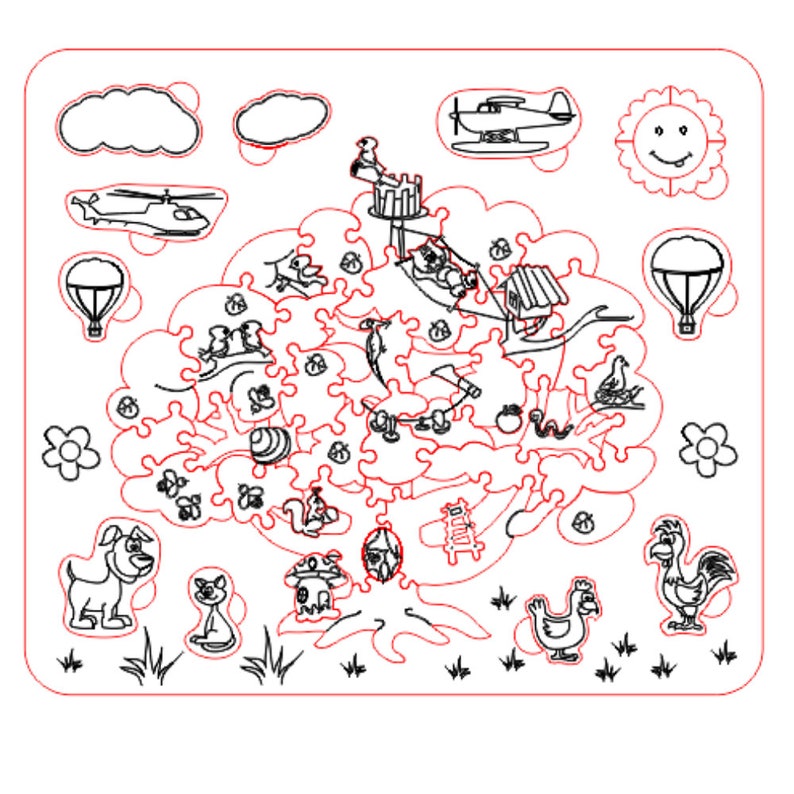 Tree with funny animals. Puzzle. Laser cut files SVG DXF ...