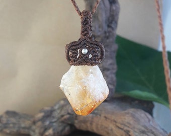 Raw Crystal Citrine Necklace / Long Citrine Pendant / Boho / Boho Crystal Neckalce / Healing Crystal Necklace / Gift for Your /