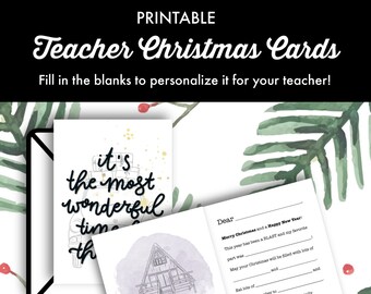 Christmas Card for Teachers Printable, Teacher Christmas Card, Printable Card for Teacher, Fill in the blank Card, Holiday Card for Teacher