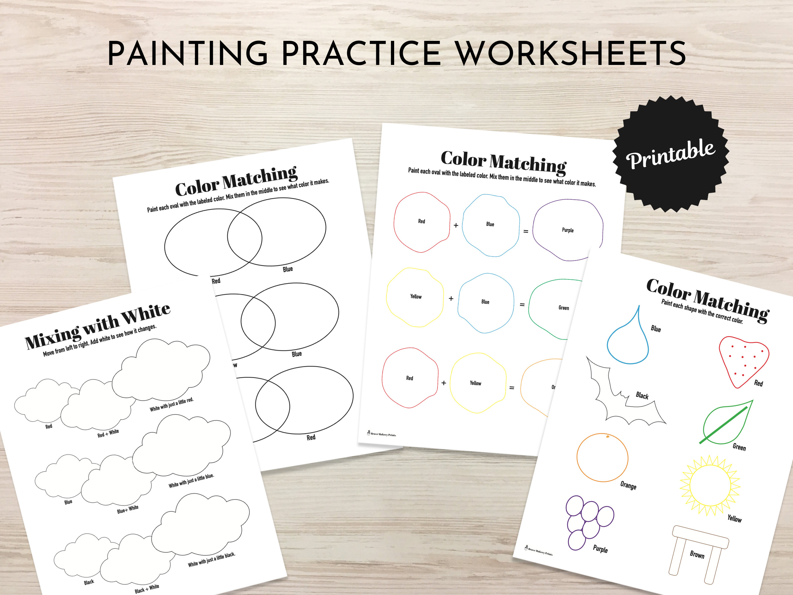 Preschool Painting Worksheet Paint Color Practice Color Etsy