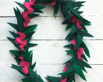 Hot Pink Felt Lei, Hawaiian Lei for kids, Leaf lei, Tropical Party, Birthday lei, Hawaiian themed party, Pink Flower Lei, Flower Garland