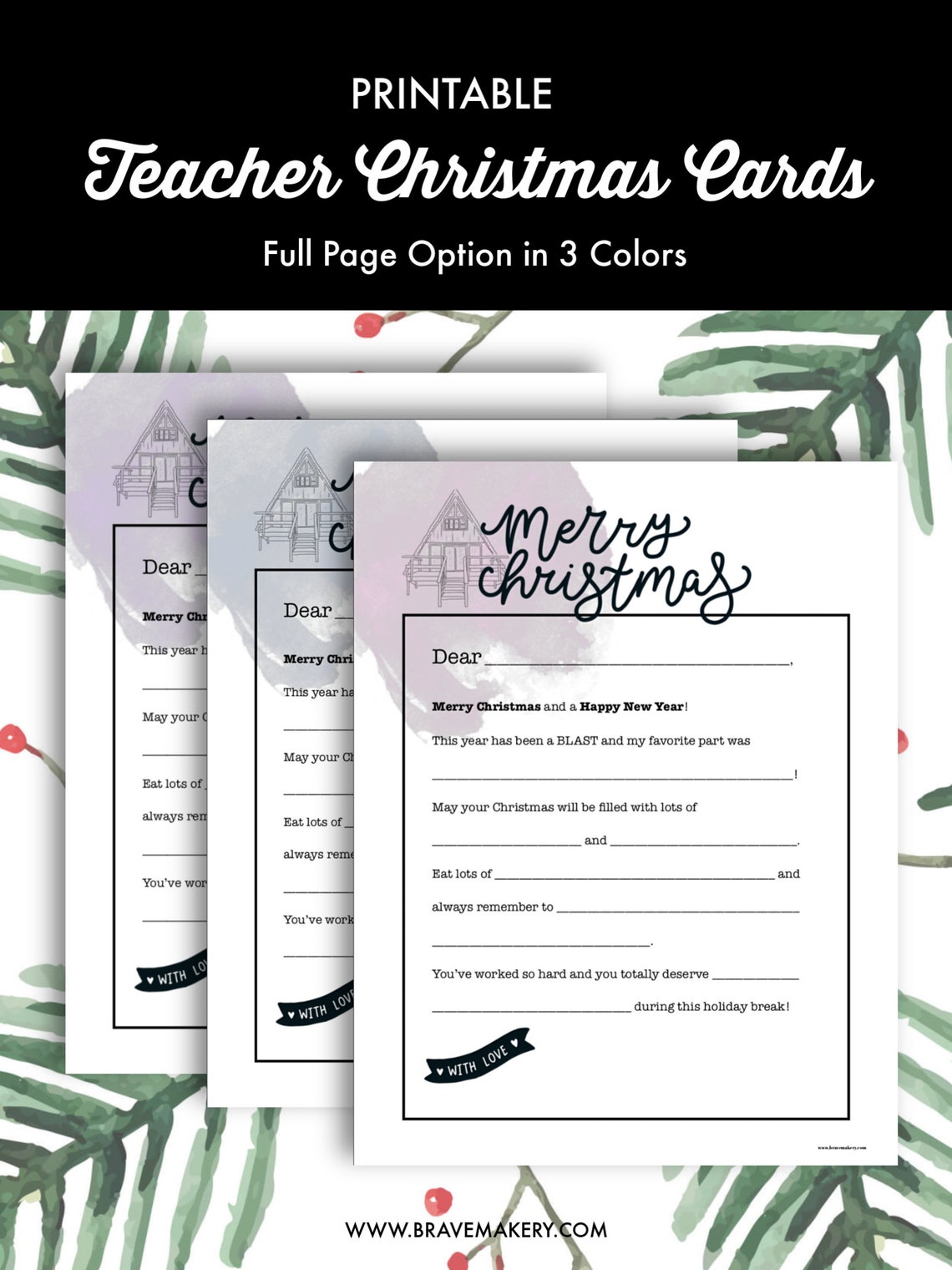 Christmas Card for Teachers Printable Teacher Christmas Card - Etsy