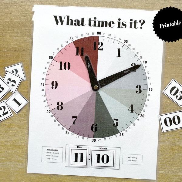 Dire l'heure, Quelle heure est-il Horloge imprimable, Téléchargement numérique, Dire l'heure, École à la maison, Horloge de pratique, Heure du tapis de routine du matin