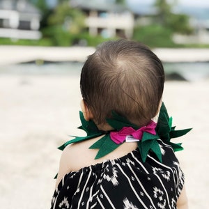 Hot Pink Felt Lei, Hawaiian Lei for kids, Leaf lei, Tropical Party, Birthday lei, Hawaiian themed party, Pink Flower Lei, Flower Garland image 4