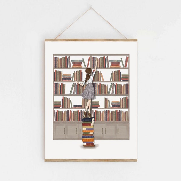 Book Art Print Semi personalized Bookworm Library Fashion illustration art print book lover gift