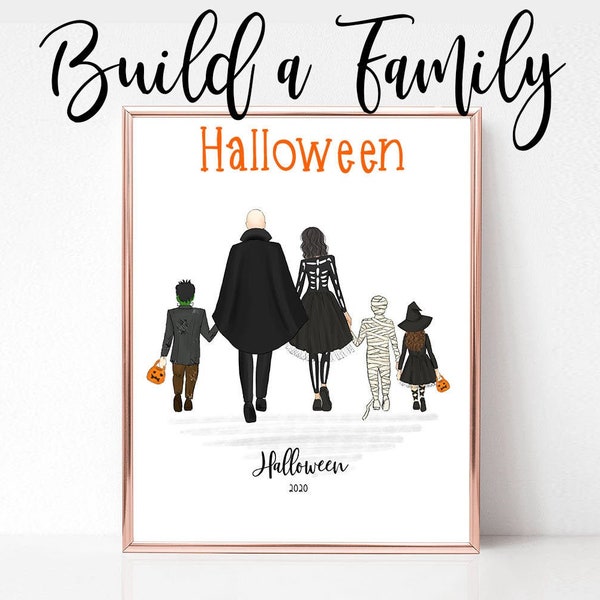 This is Us (Halloween Edition personalized illustration) build Your Family, pick from hairstyles, colors, skin tone, outfits, art print,