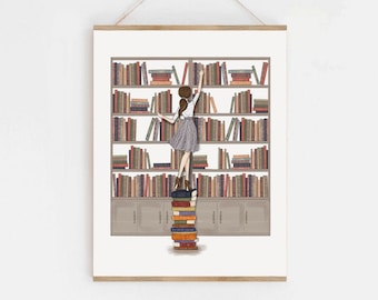 Book Art Print Semi personalized Bookworm Library Fashion illustration art print book lover gift