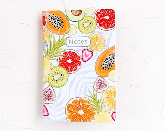Plateau de fruits Carnet lumineux avec pages lignées, aquarelle multicolore féminine journal de 48 pages
