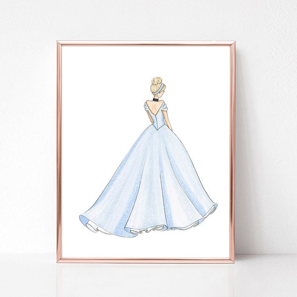 Princess inspired (Art Print) Cinderella Glass slipper Princess inspired, fashion illustration print, art print, sketch, croquis