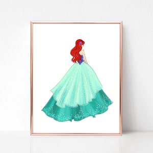 Princess inspired (Art Print) Ariel little Mermaid fashion illustration print, art print, sketch, croquis