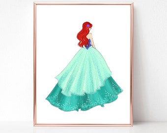 Princess inspired (Art Print) Ariel little Mermaid fashion illustration print, art print, sketch, croquis