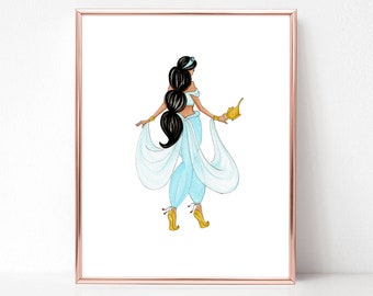 Princess inspired (Art Print) Jasmine inspired fashion illustration art print, girl bedroom wall decor art