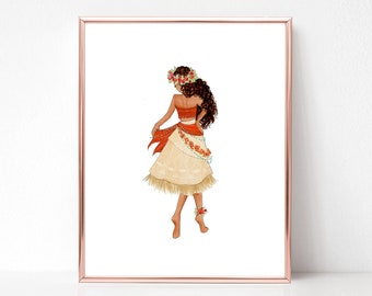 Princess inspired (Art Print) Moana island girl, fashion illustration print, art print, sketch, croquis