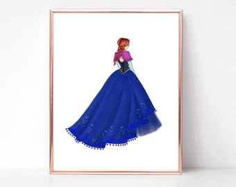 Princess inspired (Art Print) Anna fashion illustration print, art print, sketch, croquis