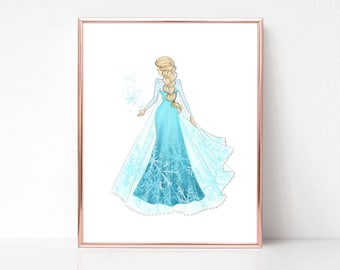 Princess inspired (Art Print) Frozen Ice queen, fashion illustration print, art print, sketch, croquis