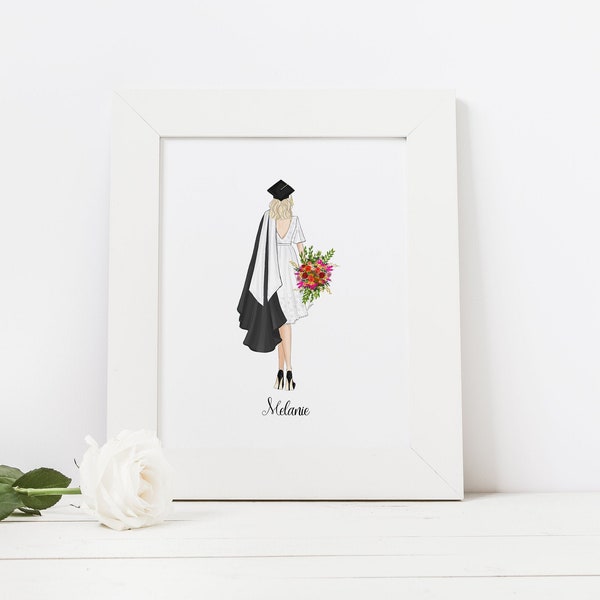 Personalized graduation gift art print (pick from hairstyles, colors, skin tones) fashion illustration print, class of 2021