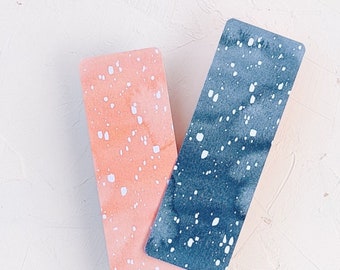 Coral and Navy Speckle Bookmark, watercolor book lover gift, double sided bookmarks