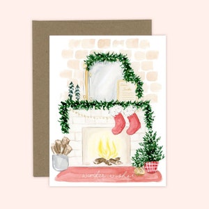 Carte de voeux de voeux chaleureux, carte de voeux lunatique de Noël douillet, carte vierge, aquarelle