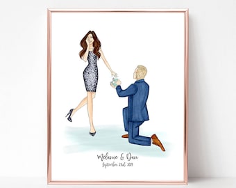 Engagement Illustration Gift, Forever and Always! engagement gift, proposal, newly engaged fashion illustration print, art print, sketch