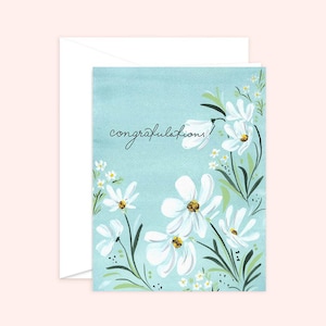 Carte de félicitations - carte de félicitations fleur bleue - carte de célébration - carte de fleur blanche - carte de nouvel emploi - carte de mariage
