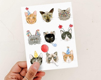 Cat Birthday Card, cat lover, Birthday card for Boy, Birthday Card for Girl, Happy Birthday, birthday card for friend, painting art