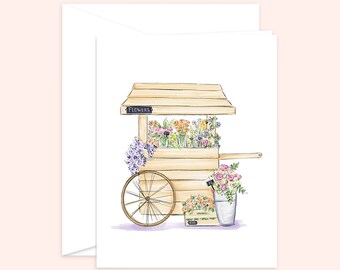 Carte de voeux florale printanière, carte vierge de fleurs, jolie carte de remerciement, carte de sympathie