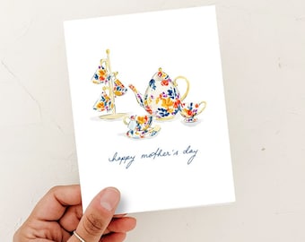 Floral Teacups Mother's Day Card: A2 Textured Paper
