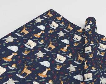 Christmas Wrapping Paper, Festive Holiday Animals Wrapping Paper 3 Sheets, polar bear, fox, penguin, deer, Christmas Gift Wrap 19x28 inches