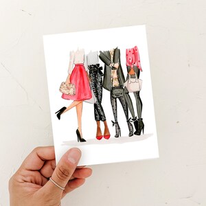 Carte de Noël tendance, carte de voeux de vacances à la mode pour femmes, illustration de mode de Noël, vacances, salutations des saisons