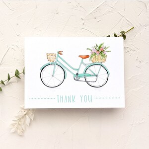 ありがとう（グリーティングカード）ミントヴィンテージ自転車、花柄自転車ファッションイラストスケッチ