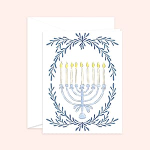 Happy Hanukkah Card, Menorah Card, Jewish Holiday Card, Watercolor Art Card image 1