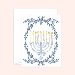 Happy Hanukkah Card, Menorah Card, Jewish Holiday Card, Watercolor Art Card image 1